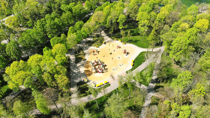 Children's playground in the park, view from above