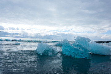 Fototapeta na wymiar Icebergs on water, Jokulsarlon glacial lake, Iceland
