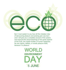 World environment day. Globe with leaves. Concept design for banner, greeting card, poster. June 5th. Design a poster, postcard, themed banner with place for text. 