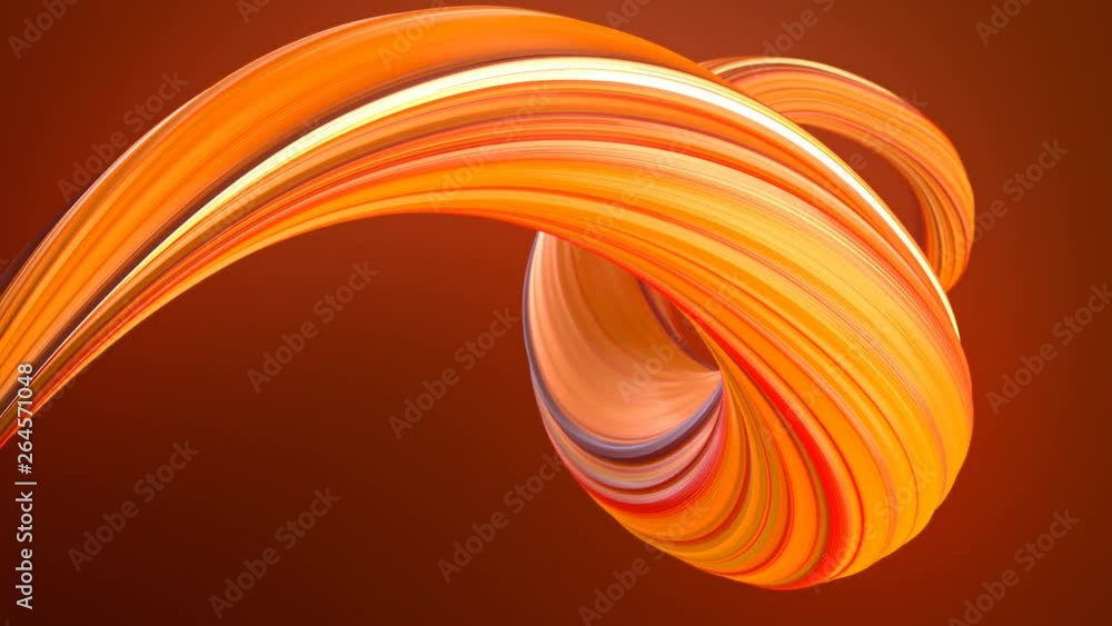 Poster Orange colored twisted shape motion graphics background. Computer generated abstract geometric 3D render loop animation. 4K, Ultra HD resolution.