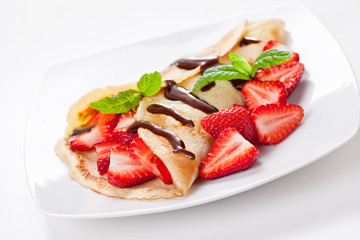 Crepe With Organic Strawberries And Chocolate