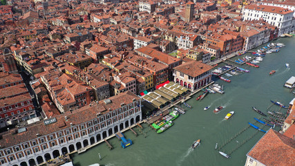 Aerial drone photo of iconic and unique Grand Canal crossing city of Venice as seen from high altitude, Italy