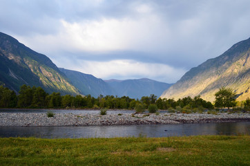 Naklejka na ściany i meble Mountain Altai. The valley of the river Chulcha
