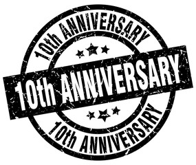 10th anniversary round grunge black stamp