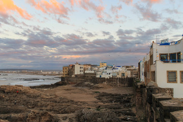 Sunset at the seaside view From Fort on Essaouira in Morocco on the Coast of Atlantic Ocean