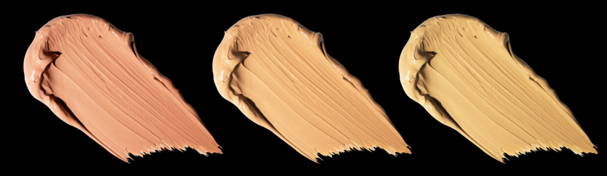 Smears of foundation for face.A smears of lipstick. Cosmetic smears of liquid. Samples of blush for the face.