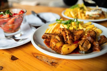 Table with different fried meals.