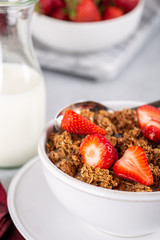 Bowl of Ganola With Fresh Strawberries