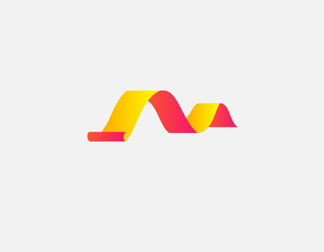 Abstract gradient yellow and pink curved ribbon logo for business company