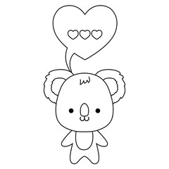 cute koala animal and speech bubble in shape heart