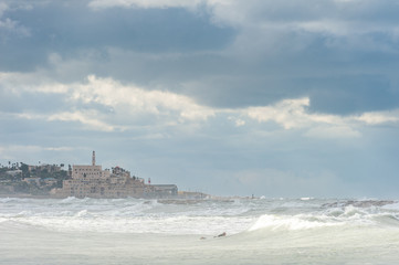 Israel, Tel Aviv, view of Jaffa - stormy weather