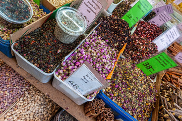 Food sold in shuk hacarmel market, Tel Aviv, Israel