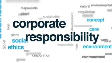 Corporate responsibility animated word cloud. Kinetic typography.