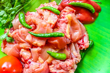 Chicken is ready for its processing in woven for going to lunch table