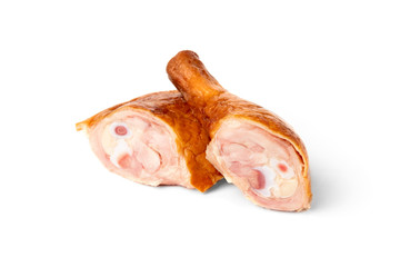 Smoked chicken thigh and legs isolated on white background. 