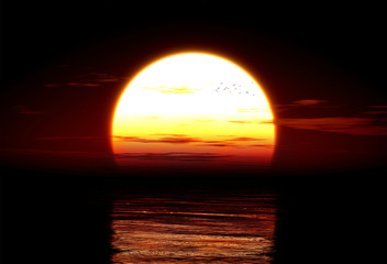 3D illustration of the sunset
