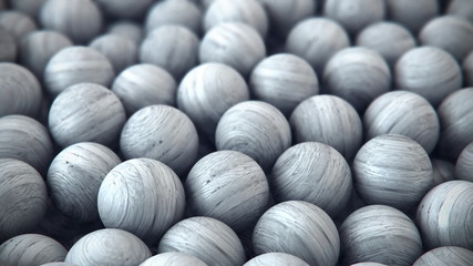 closeup 3D illustration of wooden spheres