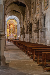 Braga, Portugal - December 28, 2017: Se de Braga Cathedral interior. Aisle and chapel. Oldest...