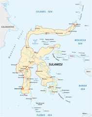 vector roads map of indonesian island sulawesi