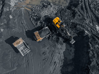 Open pit mine, extractive industry for coal, top view aerial drone