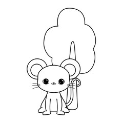 cute mouse animal with tree plant