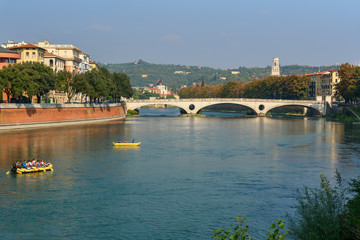 View of Ponte della Vittoria or Victory Bridge over Adige River. Verona. Italy