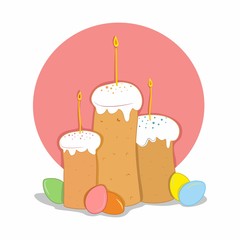 Easter cake and colorful eggs