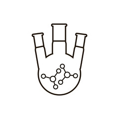Three neck flask vector icon on white background, chemical laboratory equipment