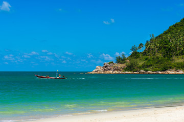 Coastline with fresh green trees at a cape and sea water