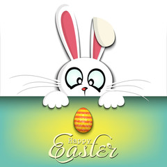 Happy Easter. White Easter rabbit and egg