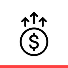 Money increase vector icon, growth dollar symbol. Simple, flat design on white background