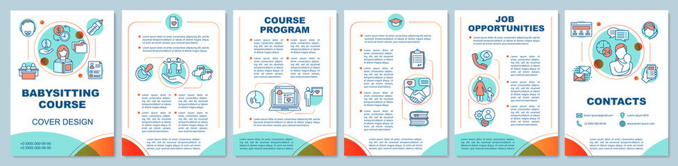 Babysitting course in bright colors brochure template layout - obrazy, fototapety, plakaty