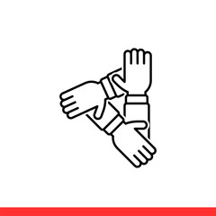 Three hand vector icon, teamwork symbol. Simple, flat design on white background