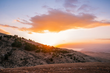 Beautiful sunset at Wadi Rum desert, Jordan.