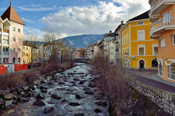 BRUNICO, ITALY. View of square in the historic center of Brunico, Alto Adige, Italy