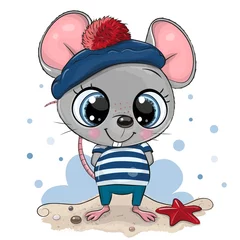 Meubelstickers Kinderkamer Baby cartoon muis in zeemanskostuum
