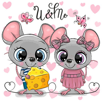 Two Cartoon Rats on a hearts background