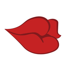 Vector flat color red kissing lips with elegant outline. Hand-drawn. Useful for your lipstick company logo, valentine day card or salon advertisement. - Vector