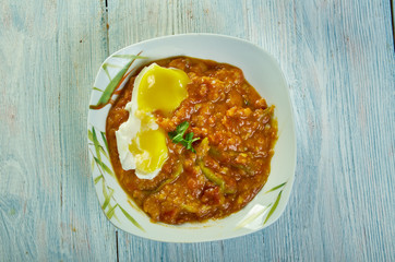 Spiced crispy egg and lentil curry