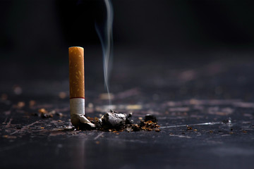 World No Tobacco Day Concept Stop Smoking.tobacco cigarette butt on the floor - obrazy, fototapety, plakaty