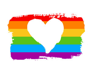 Hand draw LGBT pride flag in vector format. Rainbow flag with hand draw heart inside. LGBTQ love symbol