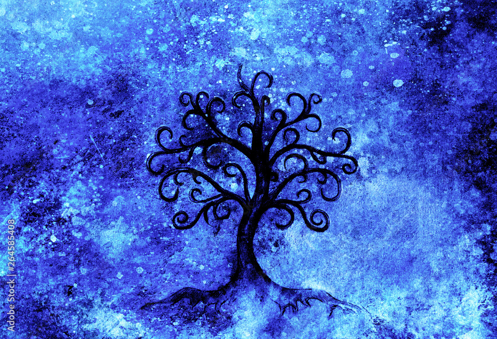Poster tree of life symbol on structured background, yggdrasil.