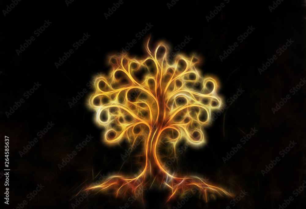 Aufkleber tree of life symbol on structured ornamental background, yggdrasil. fractal effect.