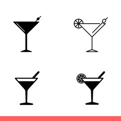 Cocktail icon set, drink symbol collection. Simple, flat design on white background