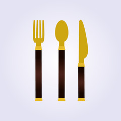 golden and black support fork spoon knife vector grey background icon