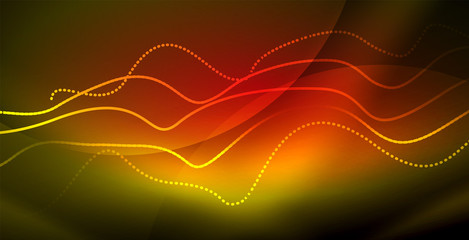 Glowing abstract wave on dark, shiny motion, magic space light. Techno abstract background