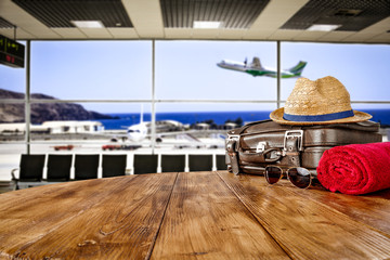 Suitcase on airport and summer travel time 