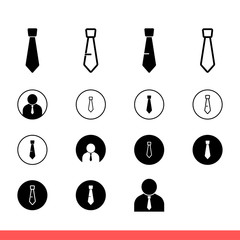 Tie icon set, necktie symbol collection. Simple, flat design on white background