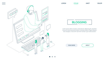 Blogging - line design style isometric web banner