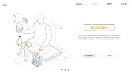 Blogging online - line design style isometric web banner